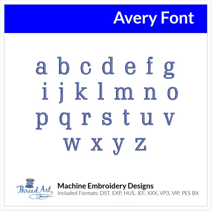 Avery Block Font Machine Embroidery Design Set - Alphabet Letters BX Font - Download 9 Format and 0.75" 1", 1.25" and 1.5" - Threadart.com