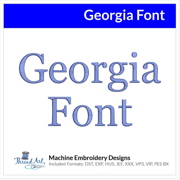 Georgia Font Machine Embroidery Design Set - Alphabet Letters Numbers BX Font - Download 9 Format and 1" to 3" - Threadart.com