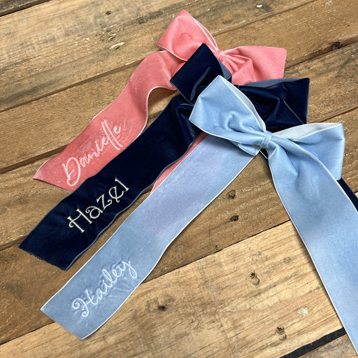 Personalized Velvet Ribbon Bow - Embroidered Name - Threadart.com