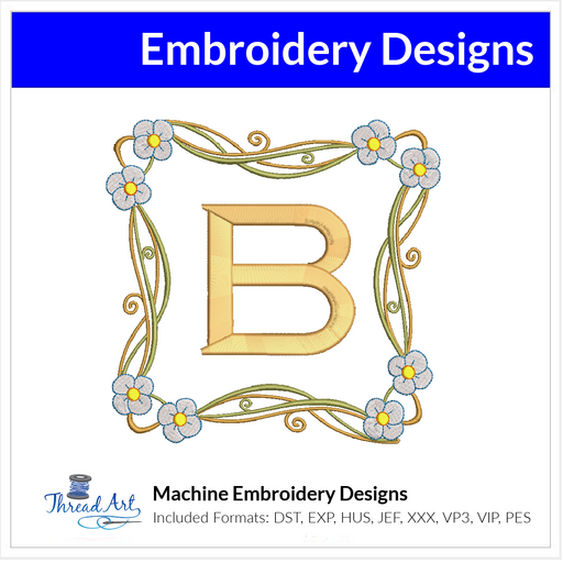 Sunny Monogram Frame Embroidery Design Instant Download - 3 Sizes - 8 Formats - ThreadArt - Threadart.com