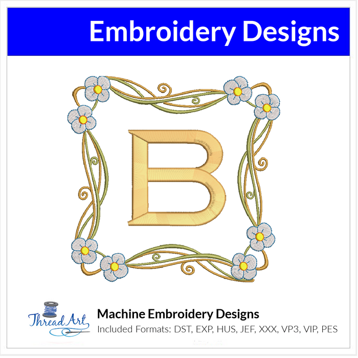 Sunny Monogram Frame Embroidery Design Instant Download - 3 Sizes - 8 Formats - ThreadArt - Threadart.com