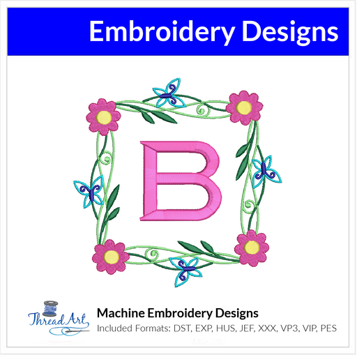 Floral Corners Monogram Frame Embroidery Design Instant Download - 3 Sizes - 8 Formats - ThreadArt - Threadart.com