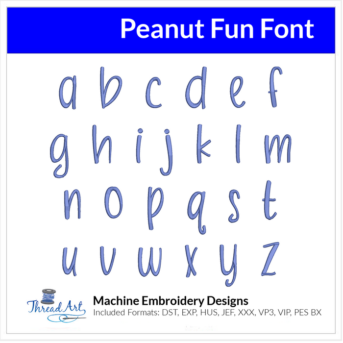 Peanut Fun Font Machine Embroidery Design Set - Alphabet Letters BX Font - Download 9 Format and 3 Sizes - Threadart.com