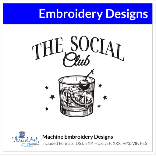 Old Fashion Social Club Sketch Embroidery Design Instant Download - 3 Sizes - 8 Formats - Threadart.com