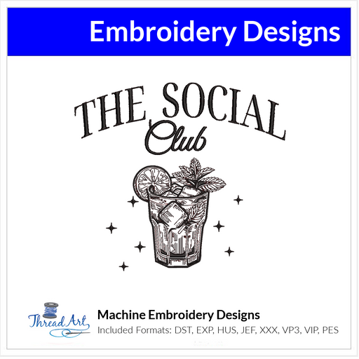 Mojito Social Club Sketch Embroidery Design Instant Download - 3 Sizes - 8 Formats - Threadart.com