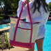 Extra Large Natural Canvas Tote Bag With Hot Pink Handles - 22"x16"x6" - Threadart.com