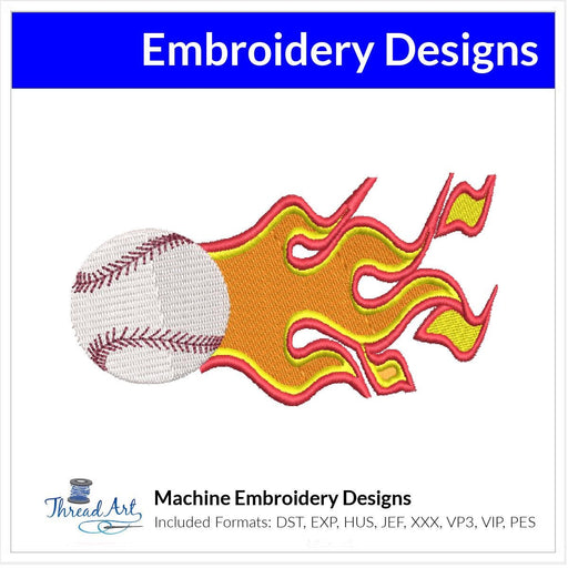 Flaming Baseball Machine Embroidery Design Instant Download - 4 Sizes - 8 Formats - ThreadArt - Threadart.com