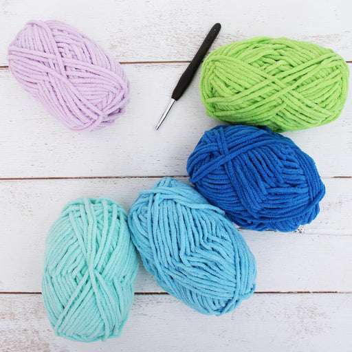 Super Soft Chenille Yarn Set - Ocean - Pack of 5 Skeins - #5-50 Gram Skeins - 60 yds Each - Threadart.com