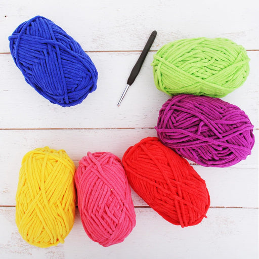 Super Soft Chenille Yarn Set - Rainbow - Pack of 6 Skeins - #5-50 Gram Skeins - 60 yds Each - Threadart.com