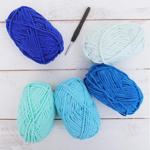 Super Soft Chenille Yarn Set - Blues - Pack of 5 Skeins - #5-50 Gram Skeins - 60 yds each - Threadart.com