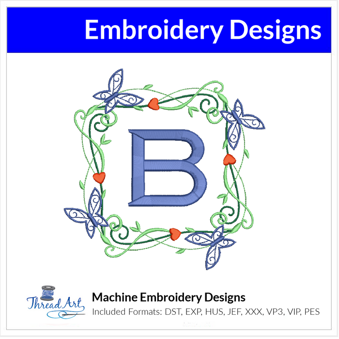 Summer Floral Monogram Frame Embroidery Design Instant Download - 3 Sizes - 8 Formats - ThreadArt - Threadart.com