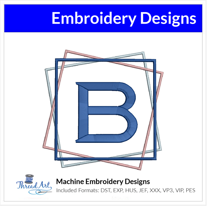 Triple Square Monogram Frame Embroidery Design Instant Download - 3 Sizes - 8 Formats - ThreadArt - Threadart.com