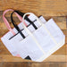 Extra Large Canvas & Vegan Leather Tote Bag - White With Black Handles - Threadart.com