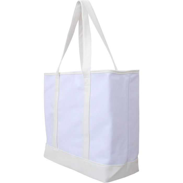 Extra Large Canvas & Vegan Leather Tote Bag - White With Natural Handles - Threadart.com