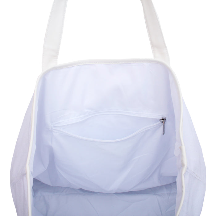 Extra Large Canvas & Vegan Leather Tote Bag - White With Natural Handles - Threadart.com