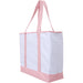 Extra Large Canvas & Vegan Leather Tote Bag - White With Light Pink Handles - Threadart.com