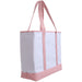 Extra Large Canvas & Vegan Leather Tote Bag - White With Light Pink Handles - Threadart.com