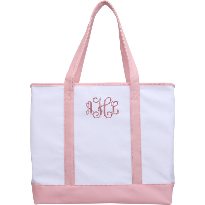 Monogrammed Leather and Canvas Tote Bag  - Embroidered Initials - Threadart.com