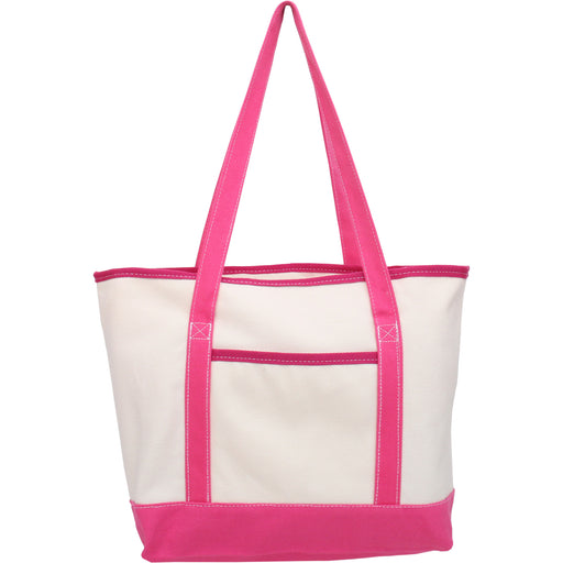 Large Natural Canvas Tote Bag With Hot Pink Handles - 18.5"x11.5"x5.5" - Threadart.com