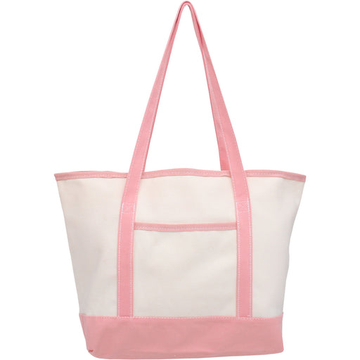 Large Natural Canvas Tote Bag With Light Pink Handles - 18.5"x11.5"x5.5" - Threadart.com