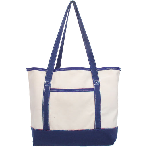 Large Natural Canvas Tote Bag With Navy Handles - 18.5"x11.5"x5.5" - Threadart.com