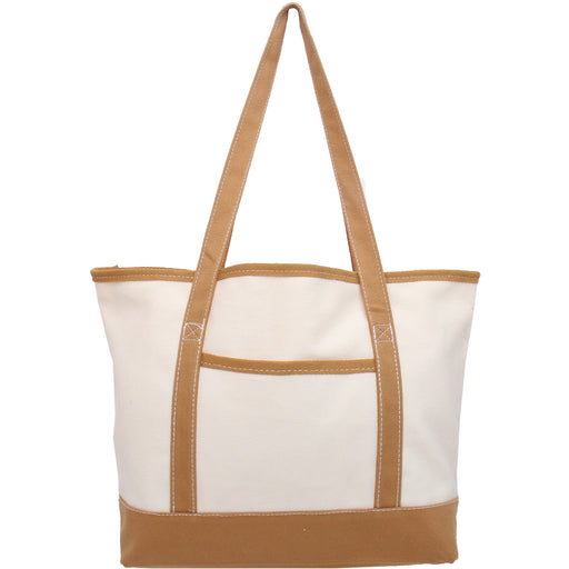 Large Natural Canvas Tote Bag With Tan Handles - 18.5"x11.5"x5.5" - Threadart.com