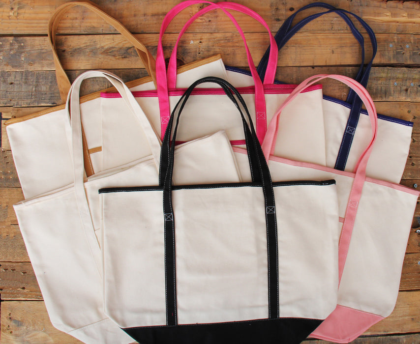 Extra Large Natural Canvas Tote Bag With Light Pink Handles - 22"x16"x6" - Threadart.com