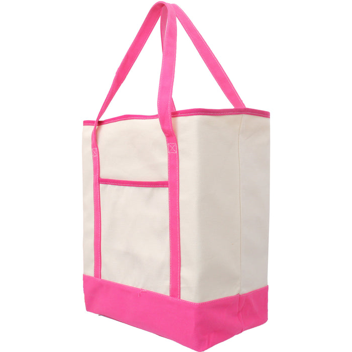 Extra Large Natural Canvas Tote Bag With Hot Pink Handles - 22"x16"x6" - Threadart.com