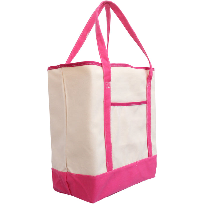 Extra Large Natural Canvas Tote Bag With Hot Pink Handles - 22"x16"x6" - Threadart.com