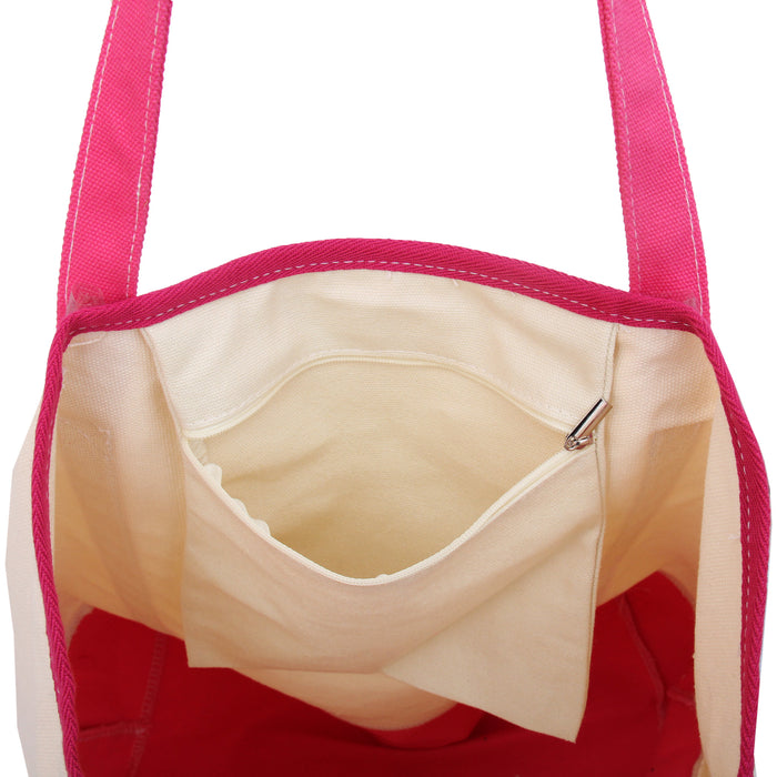 Extra Large Natural Canvas Tote Bag With Hot Pink Handles - 22"x16"x6" - Threadart.com