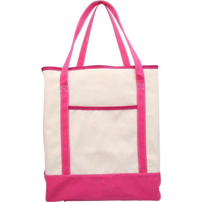 Extra Large Natural Canvas Tote Bag With Hot Pink Handles - 22"x16"x6" - Threadart.com