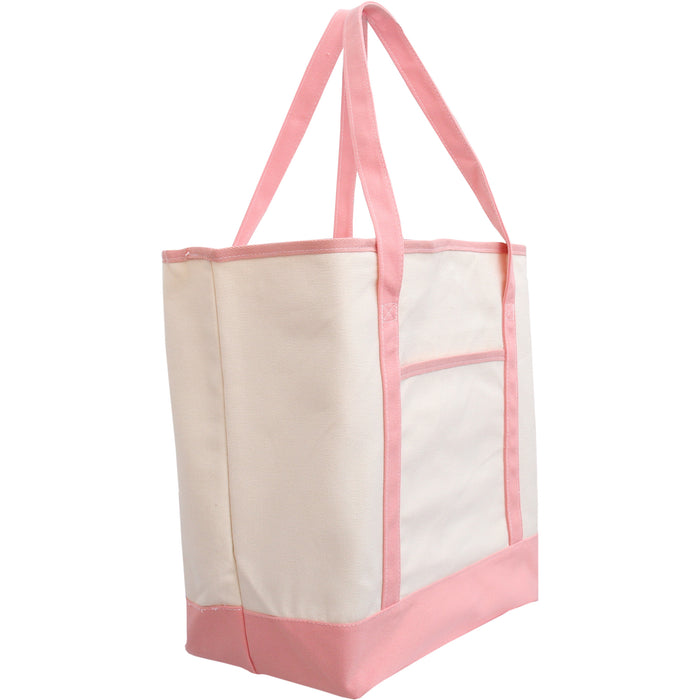 Extra Large Natural Canvas Tote Bag With Light Pink Handles - 22"x16"x6" - Threadart.com