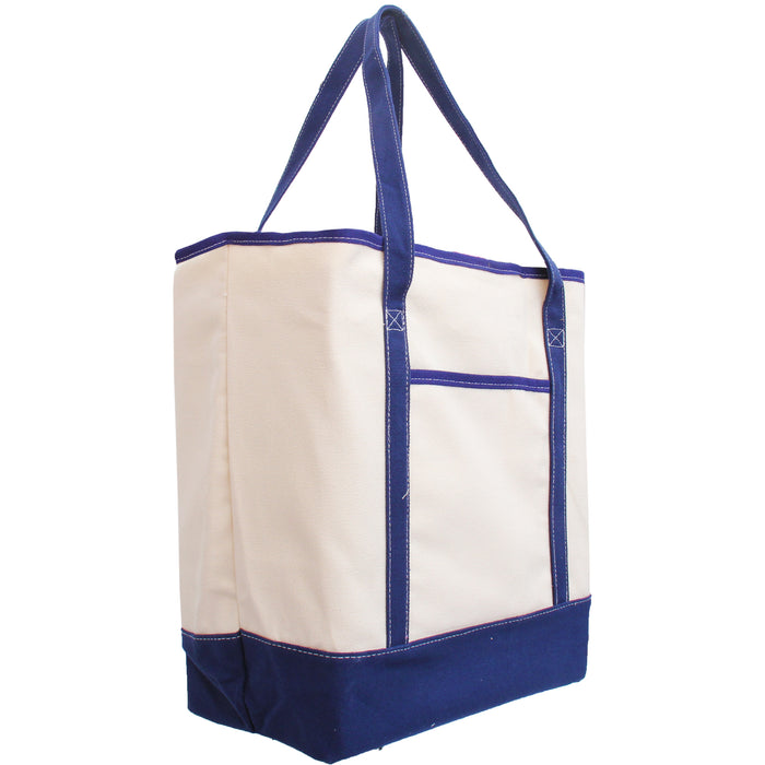 Extra Large Natural Canvas Tote Bag With Navy Handles - 22"x16"x6" - Threadart.com