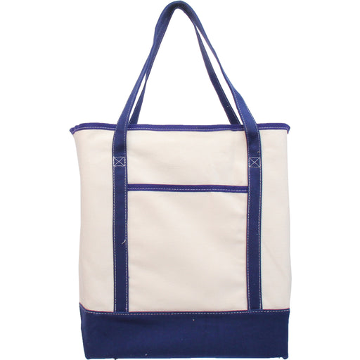 Extra Large Natural Canvas Tote Bag With Navy Handles - 22"x16"x6" - Threadart.com