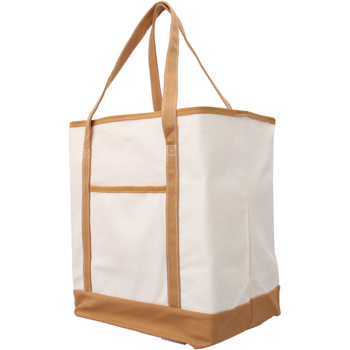 Extra Large Natural Canvas Tote Bag With Tan Handles - 22"x16"x6" - Threadart.com