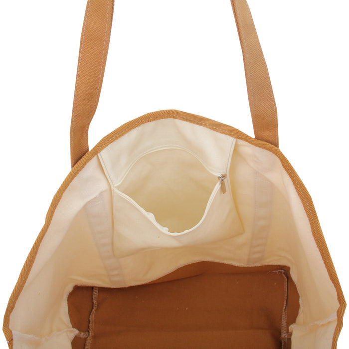 Extra Large Natural Canvas Tote Bag With Tan Handles - 22"x16"x6" - Threadart.com