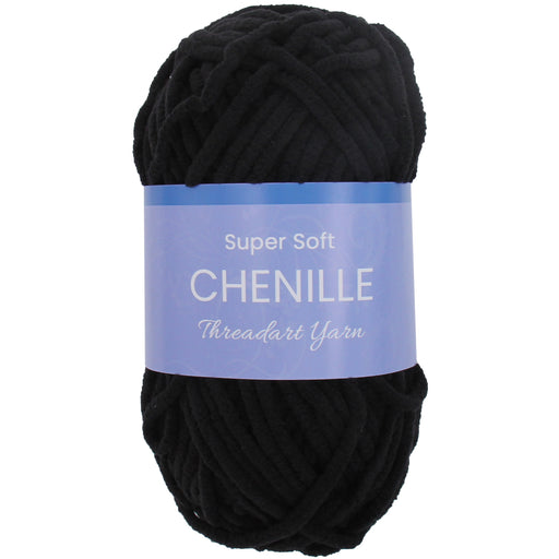 Super Soft Chenille Yarn - #5 - Black - 50 gram skeins - 60 yds - Threadart.com