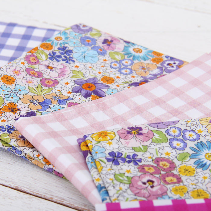 16 Fat Quarter Bundle - Spring Picnic Collection - 8 Floral Prints & 8 Gingham Prints - Threadart.com