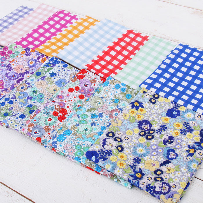 16 Fat Quarter Bundle - Spring Picnic Collection - 8 Floral Prints & 8 Gingham Prints - Threadart.com