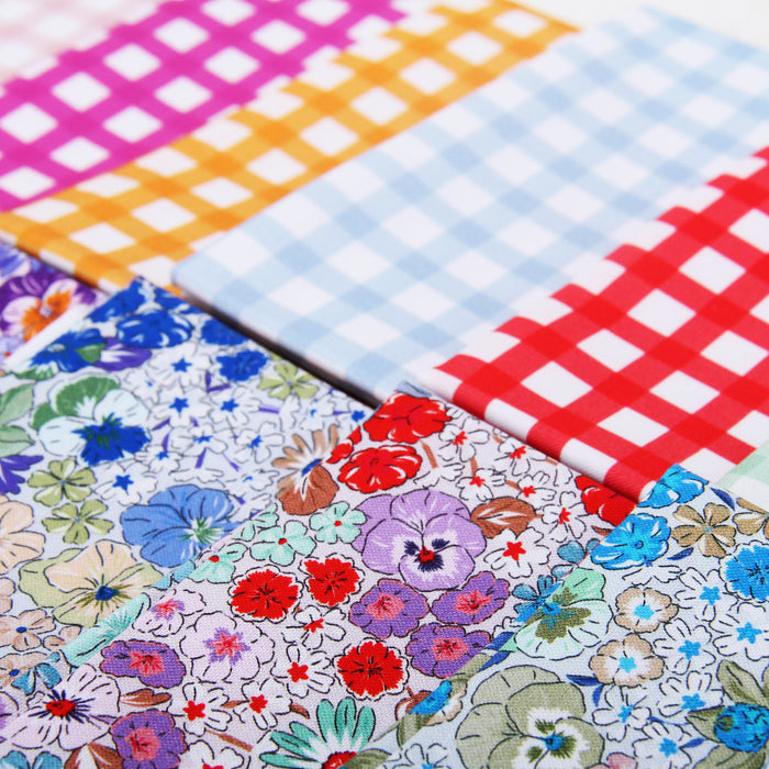 16 Fat Quarter Bundle - Spring Picnic Collection - 8 Floral Prints & 8 Gingham Prints - Threadart.com