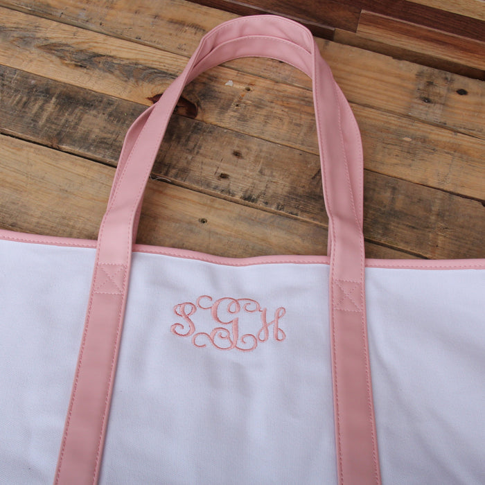 Monogrammed Leather and Canvas Tote Bag  - Embroidered Initials - Threadart.com