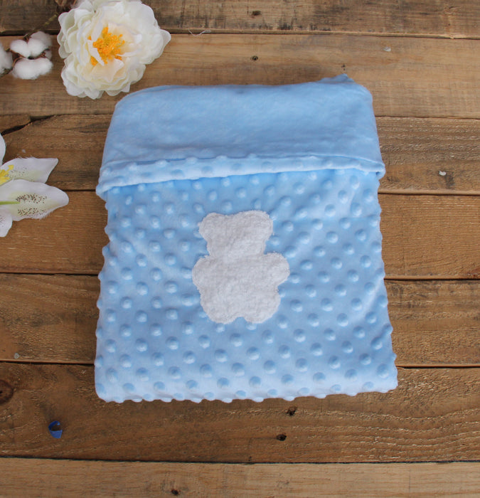 Personalized Baby Blanket With Bear - Soft Minky Blanket - White, Blue and Pink - Threadart.com