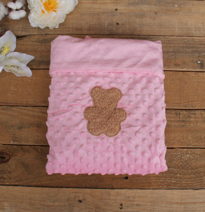 Personalized Baby Blanket With Bear - Soft Minky Blanket - White, Blue and Pink - Threadart.com