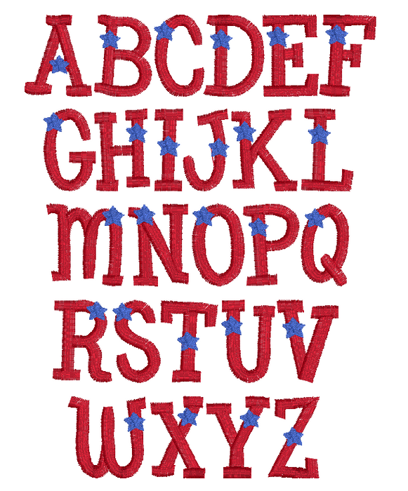 Patriotic Font Machine Embroidery Design Set -  Monogram Alphabet Letters BX Font - Download 9 Formats and 3 Sizes - Threadart.com