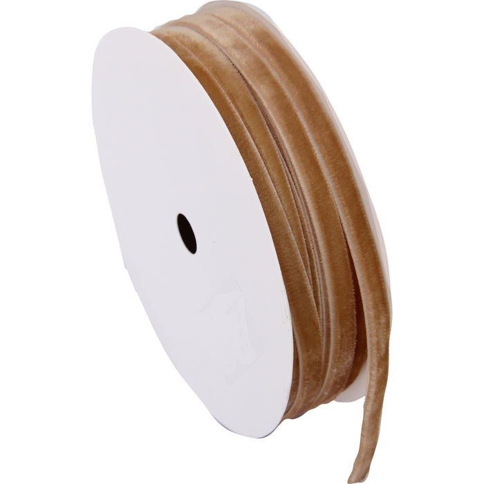 Tan Velvet Ribbon - Thin 1/4" Wide Roll - 5 Yard Roll - Threadart.com