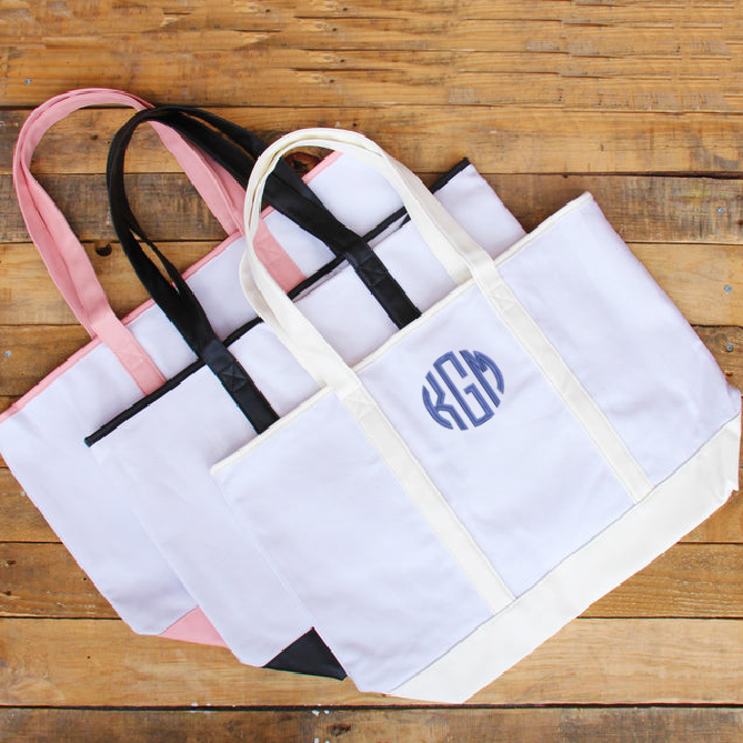 Monogrammed Leather and Canvas Tote Bag  - Embroidered Initials - Threadart.com