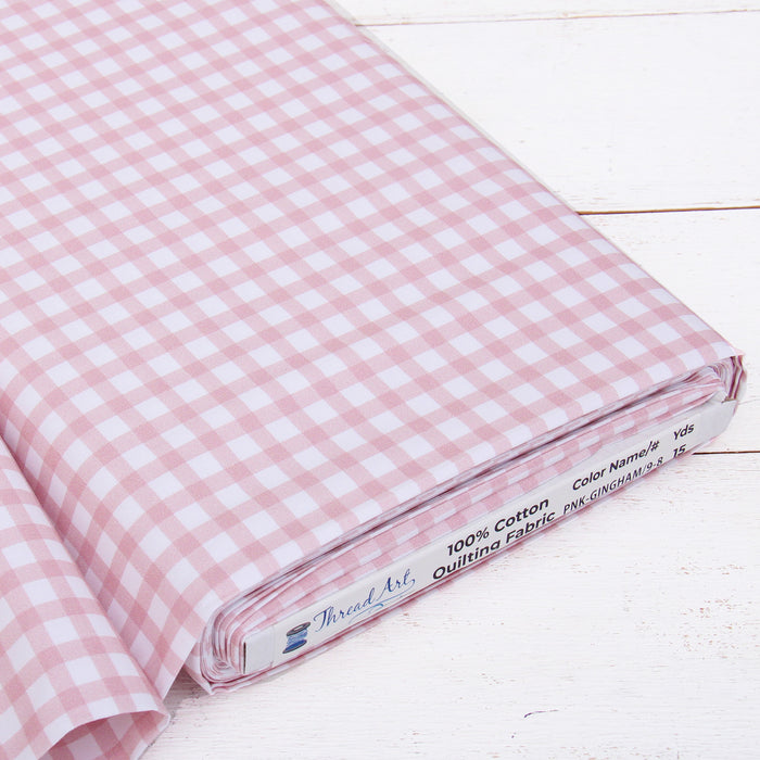 Premium Cotton Quilting Fabric Sold By The Yard - Spring Picnic Collection - Gingham Pink - Threadart.com