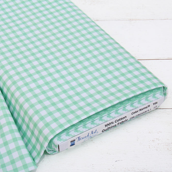 Premium Cotton Quilting Fabric Sold By The Yard - Spring Picnic Collection - Gingham Green - Threadart.com