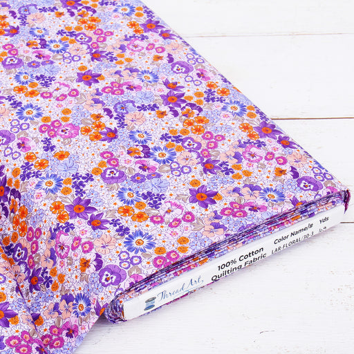 Premium Cotton Quilting Fabric Sold By The Yard - Spring Picnic Collection - Patterned Floral Lavender - Threadart.com