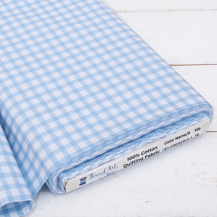 Premium Cotton Quilting Fabric Sold By The Yard - Spring Picnic Collection - Gingham Light Blue - Threadart.com